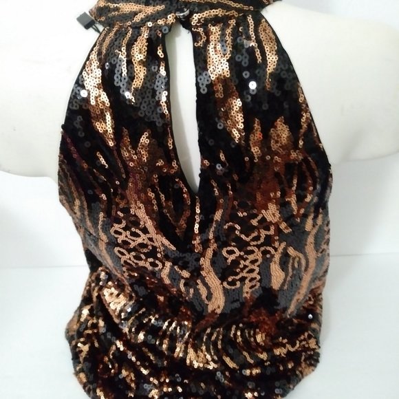 Cable & Gauge Black Gold Sequin Halter Top XS - Picture 9 of 13